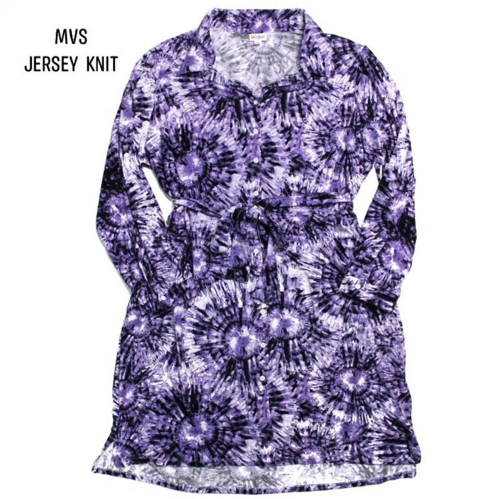NEW 2XL LuLaRoe Ellie Shirt Dress Purple Tie Dye Full Button Midi Long Sleeve